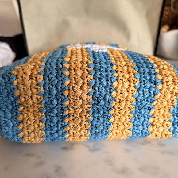 Prada small raffia striped tote bag in tan and blue - Picture 3 of 8